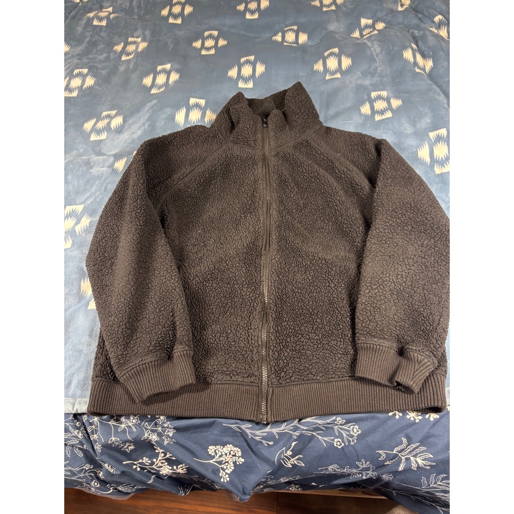 Athleta Womens Black Sherpa Fleece Full Zip Mock Neck Jacket Large